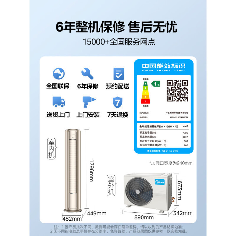 美的(Midea)3匹空调风尊智慧控风变频冷暖客厅圆柱立式智能科技柜机 KFR-72LW/N8MZB1