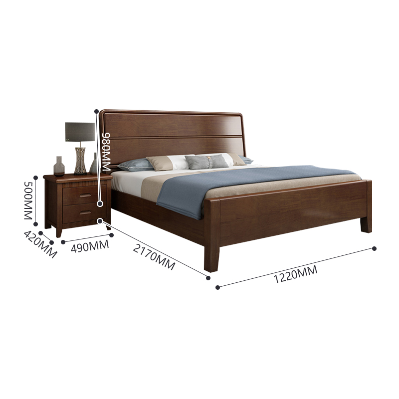 臻远ZY4022903实木床简约1.2米单人床含一个床头柜 胡桃色高清大图