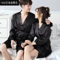 韩版春秋季情侣真丝睡袍丝绸浴袍睡衣女睡裙夏季男长袖冰丝家居服_2_506 男XL(135-150斤) 1055字母袍（黑色）