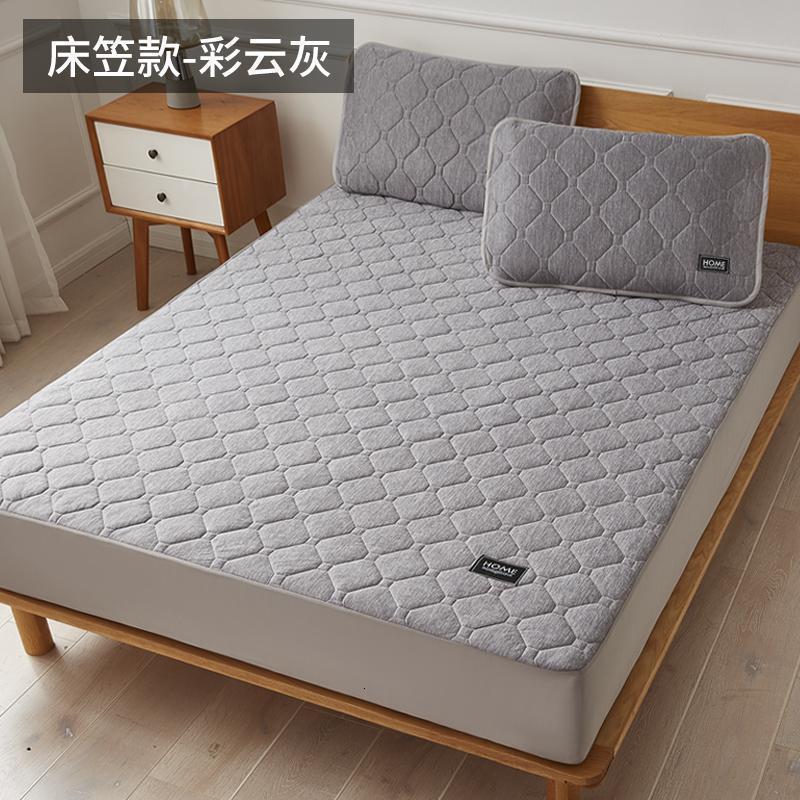 美帮汇冷感床垫夏季凉感软垫夏天透气冰凉可水洗薄款防滑褥子床笠保护垫 彩云灰-床笠款【凉感床垫】 1.5m（5英尺）床