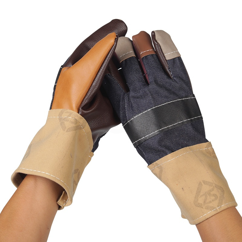 皮革电焊手套短款加厚耐磨焊工防油机械帆布花皮革劳保手套皮革电焊