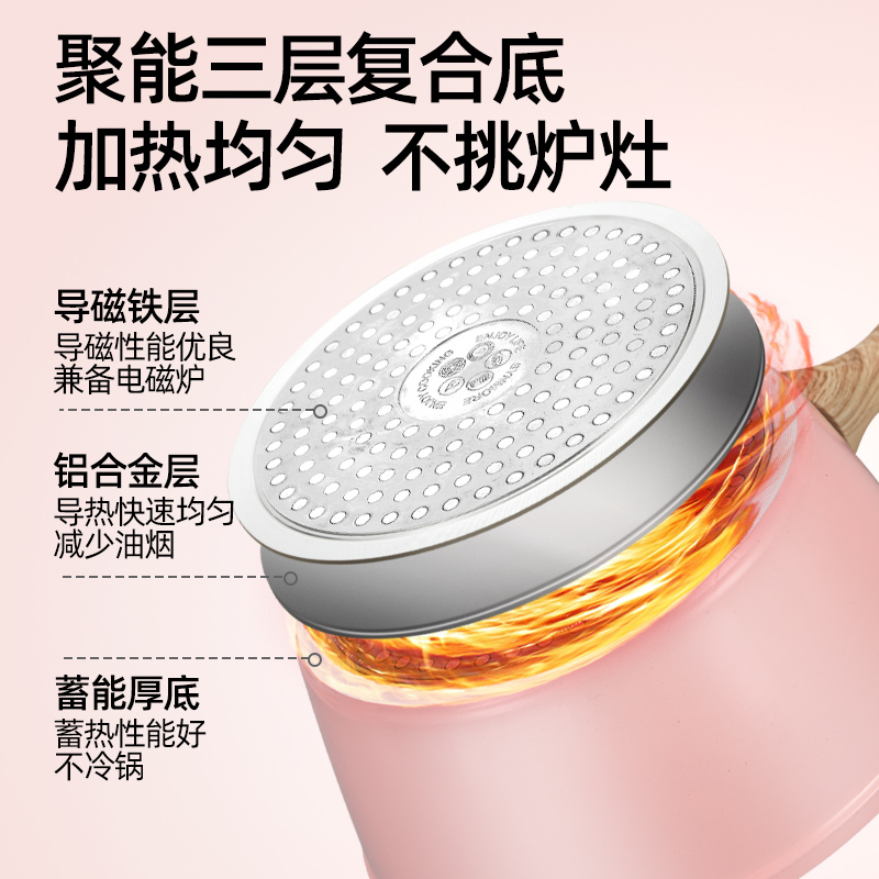 婴儿宝宝辅食锅煎煮一体锅多功能麦饭石煮粥不粘锅汤锅儿童小奶锅 [经典黑]韩式奶锅18CM(送勺+盖+蒸笼)聚能复合底
