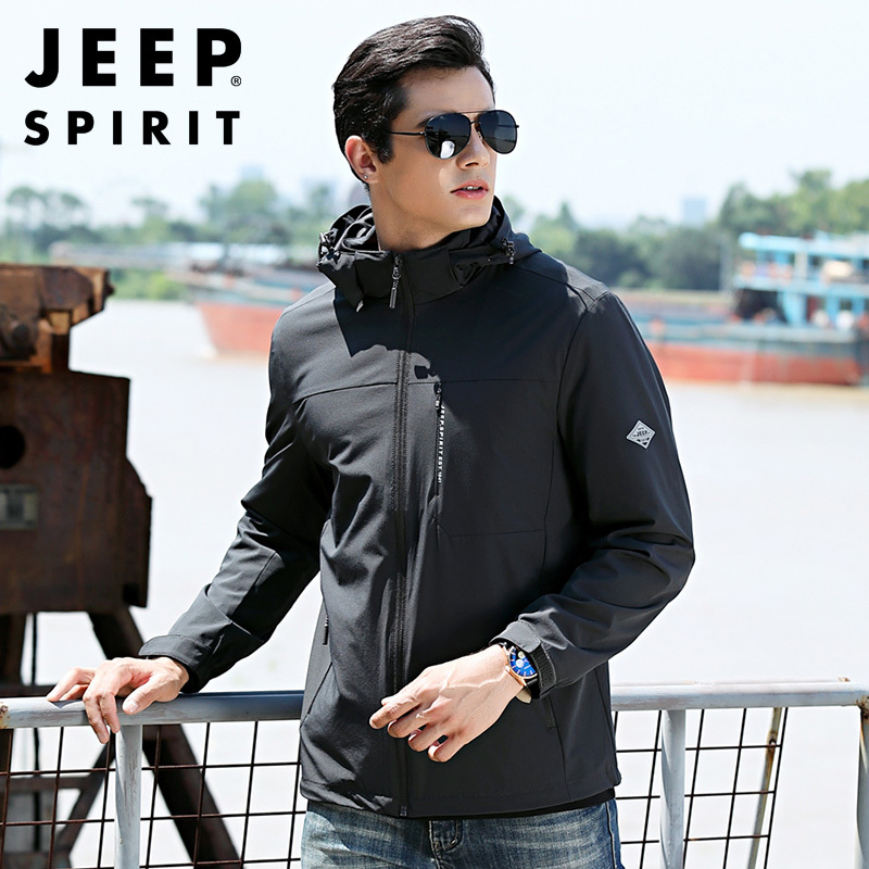 JEEP SPIRIT吉普男士夹克户外工装速干连帽防风外套宽松大码快干登山服秋冬运动男装