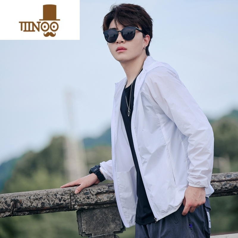 YANXU超薄透气防晒衣男2023夏季薄款冲锋衣男装夹克男士运动防3X薄晒 L/95-110斤 白色