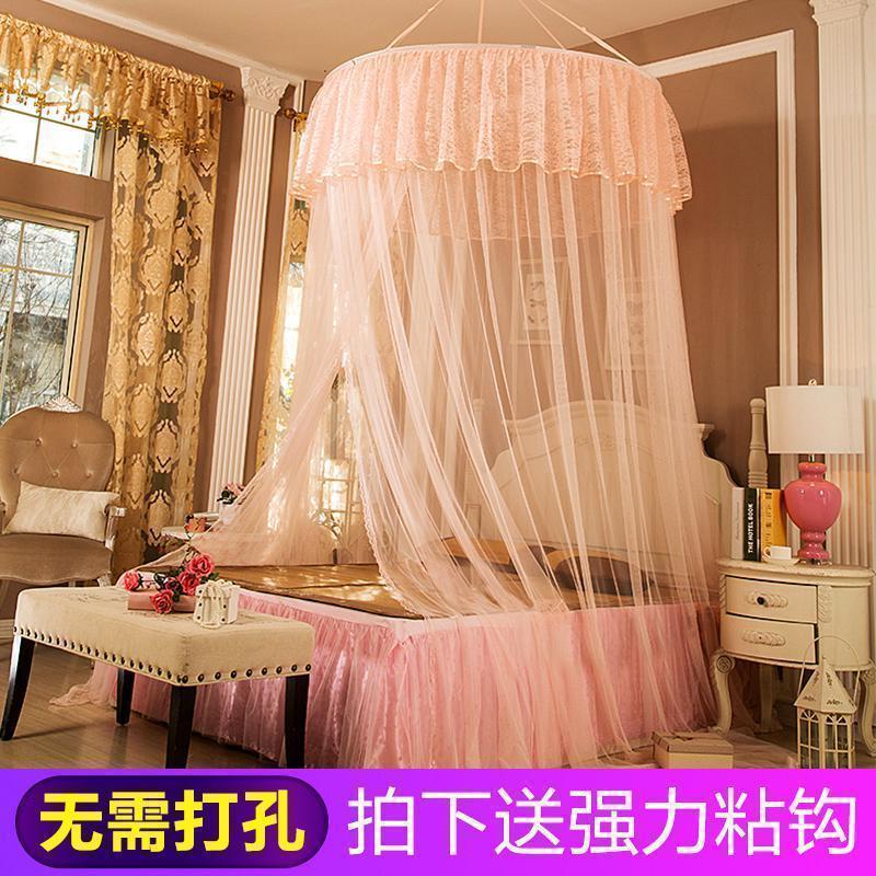 美帮汇圆顶吊顶蚊帐公主风吊挂式圆形1.2米1.5m/1.8m床幔双人家用免安装 浪漫满屋-玉色 1.8m（6英尺）床