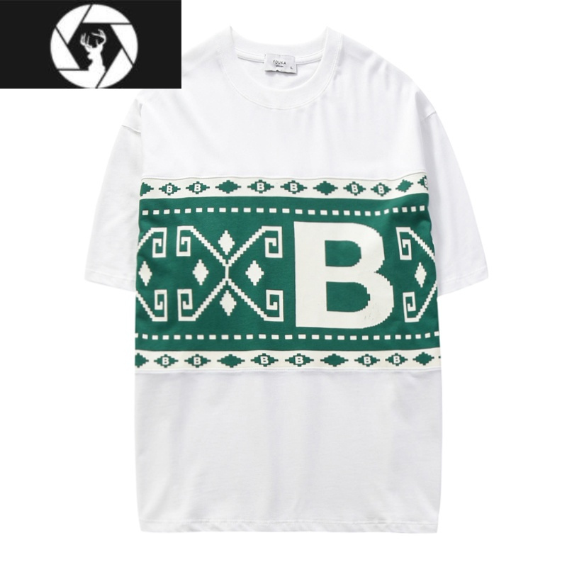 hongzun徐太浪撞色费尔岛印花短袖t恤男夏季男装五分袖体恤上衣