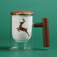 便携包旅行茶具套装一壶三杯防烫玻璃快客杯陶瓷功夫茶壶随身茶杯 一鹿有你木柄水杯