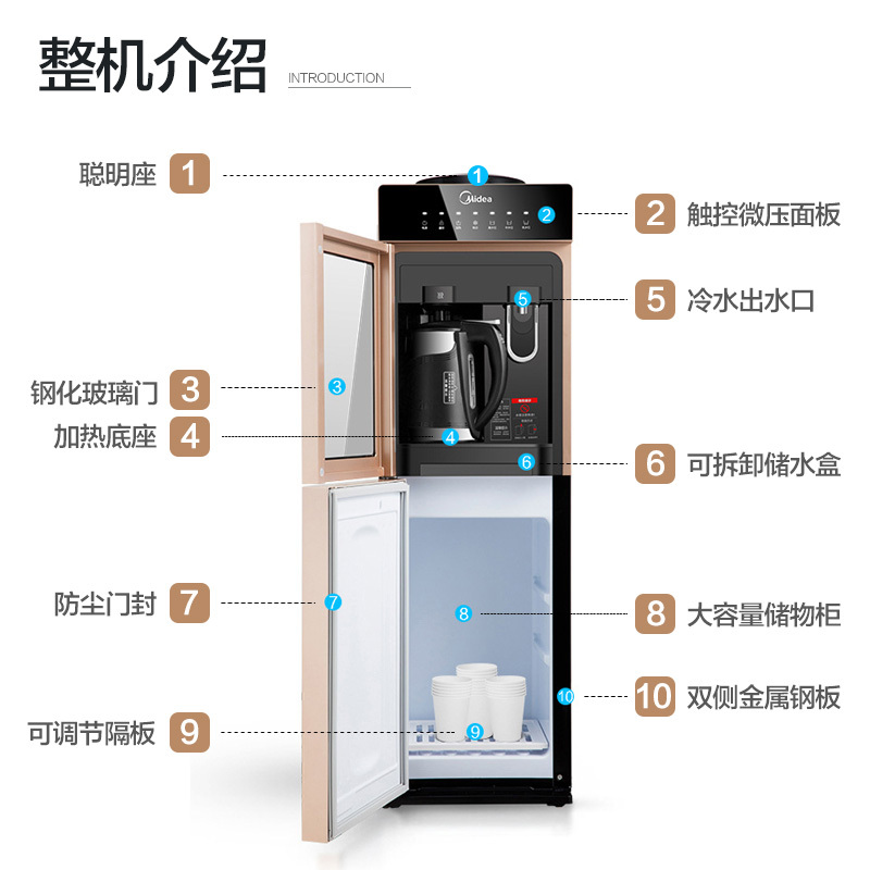美的(Midea) MYD827S-W 饮水机家用立式冰热外置沸腾胆加热安全童锁饮水机 金色 (单位:台)
