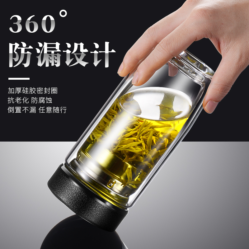 [补贴10%]大容量鹅蛋杯双层玻璃杯男女加厚隔热便携水杯车载茶水分离泡茶杯高清大图