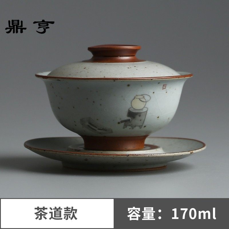 鼎亨盖碗茶杯 景德镇粗陶瓷三才盖碗复古敬茶碗 功夫茶具泡茶器