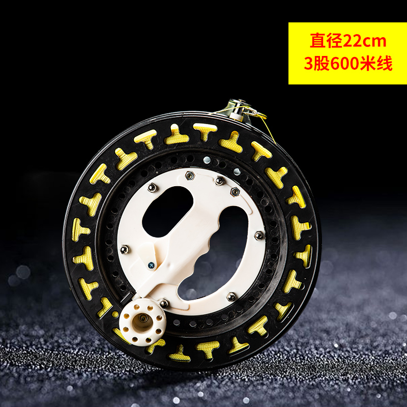 新款大轴承黑色线轮免费缠线3股4股风筝线厂家批发直销创意 三维工匠 黑色ABS-22cm3股600米高清大图