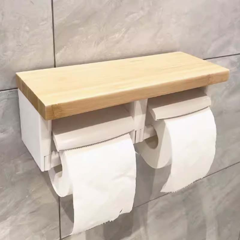 双筒式纸巾筒 免打孔 320*120*107mm 楠竹白色双联高清大图