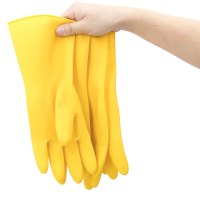 冰禹 SNll-03 加厚牛筋耐磨清洁工具 耐酸碱工业乳胶橡胶手套 劳保家务保洁洗车手套 32cm黄色乳胶 M码(1双)