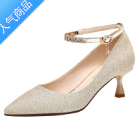 SUNTEK旗袍高跟鞋软皮不磨脚百搭中跟夏款浅口单鞋女春细跟尖头5cm