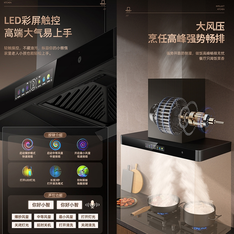 新飞抽油烟机家用厨房大吸力顶吸式自热清洗小型T型欧式吸油烟机_高配900长三腔清洗上门安装