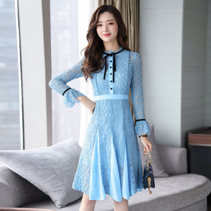 小香风名媛蕾丝连衣裙女女士秋季新品温柔仙女裙收腰显瘦长袖裙子