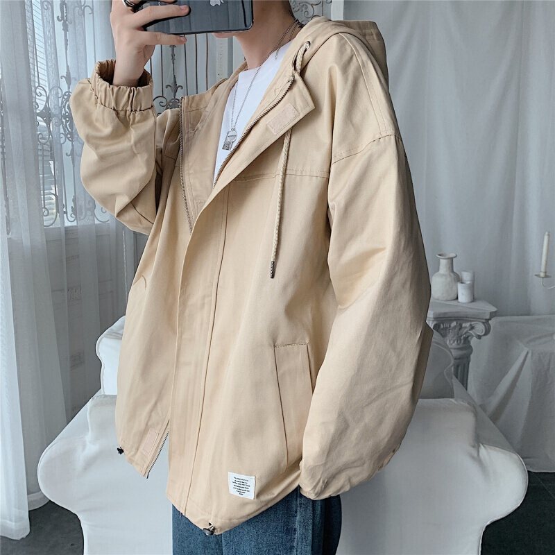 梵克公牛夹克外套男春春季2021工装纯色宽松衣服男士韩版潮流休闲连帽夹克褂子