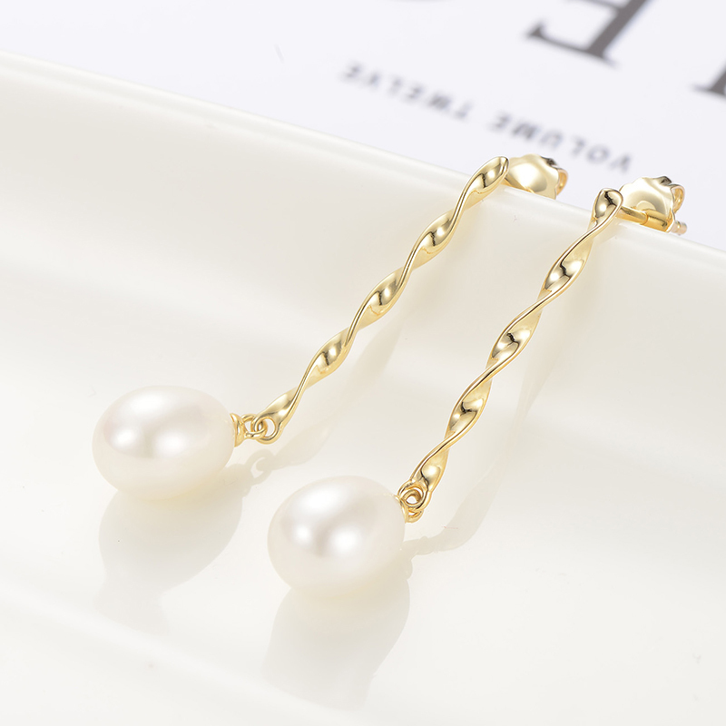 京润珍珠清韵89mm水滴形s925银镶白色淡水珍珠耳钉耳环珠宝宠自己送