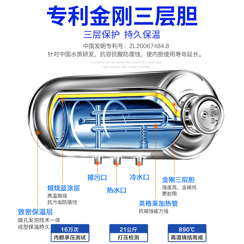 Haier/海尔热水器健康抑菌储水式防电墙无线遥控60升L电热水器ES60H-J1(E)