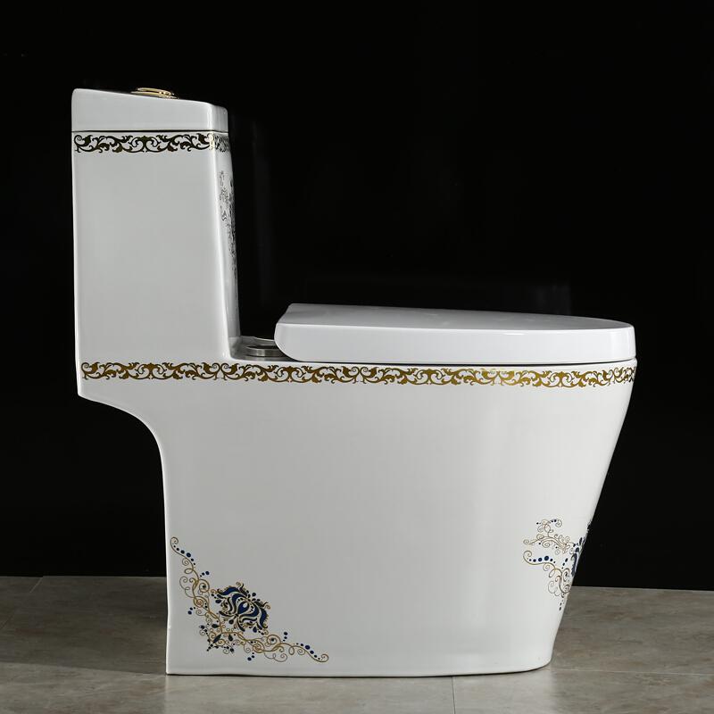 简约欧式彩色马桶家用坐便器防臭节水抽水彩金座便器陶瓷坐厕蓝花款波迷娜BOMINA高清大图