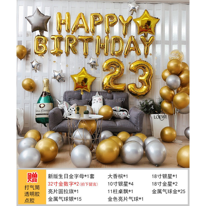 家柏饰(CORATED)周岁生日快乐字母气球派对场景布置男朋友网红浪漫惊喜背景墙装饰高清大图