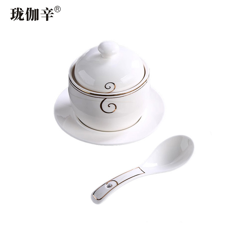 珑伽辛 包房陶瓷炖盅配碟送勺 350ML/个高清大图