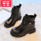 可莉允女童靴子2022新款秋冬儿童马丁靴中大童短靴加绒棉鞋女孩黑色皮靴