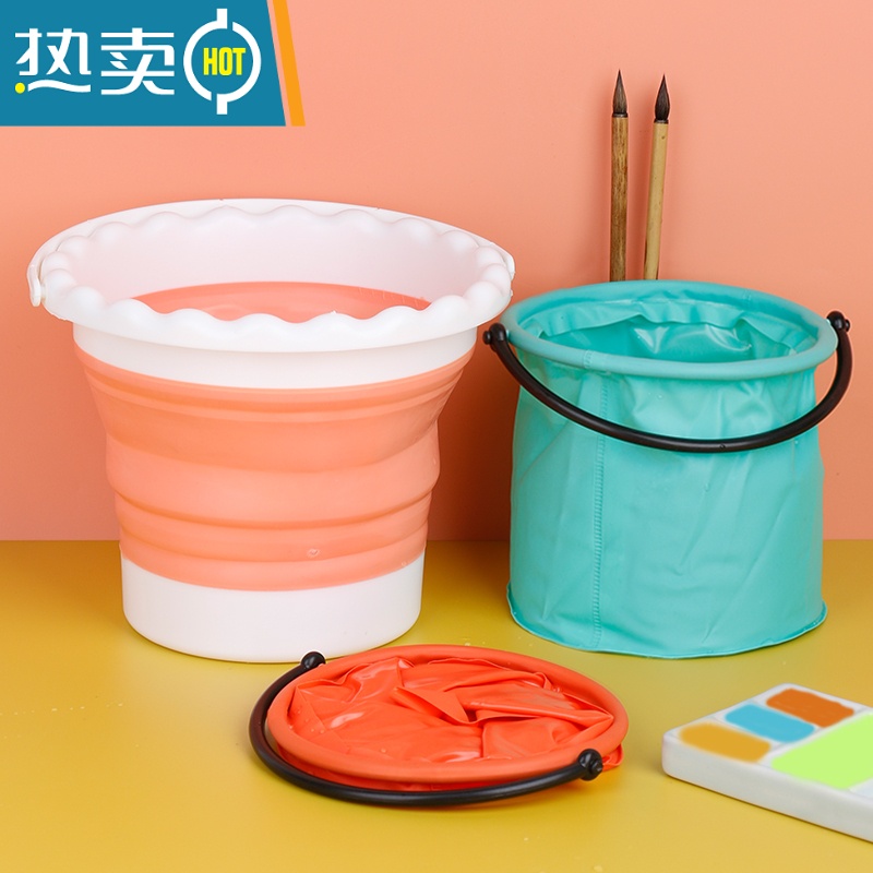 敬平多功能折叠水桶洗笔桶硅胶塑料可伸缩水粉国画美术写生便携手提桶 [绿色]带隔层伸缩水桶高清大图