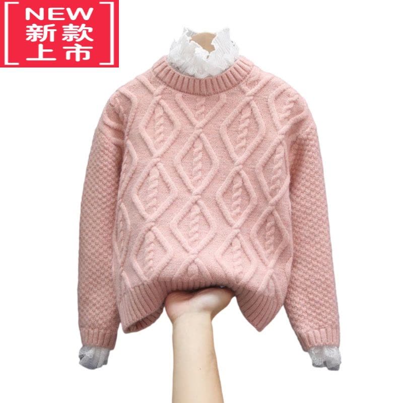 可莉允女童套头毛衣加绒加厚秋冬上衣女孩亲子装中大童针织衫童装外套图片