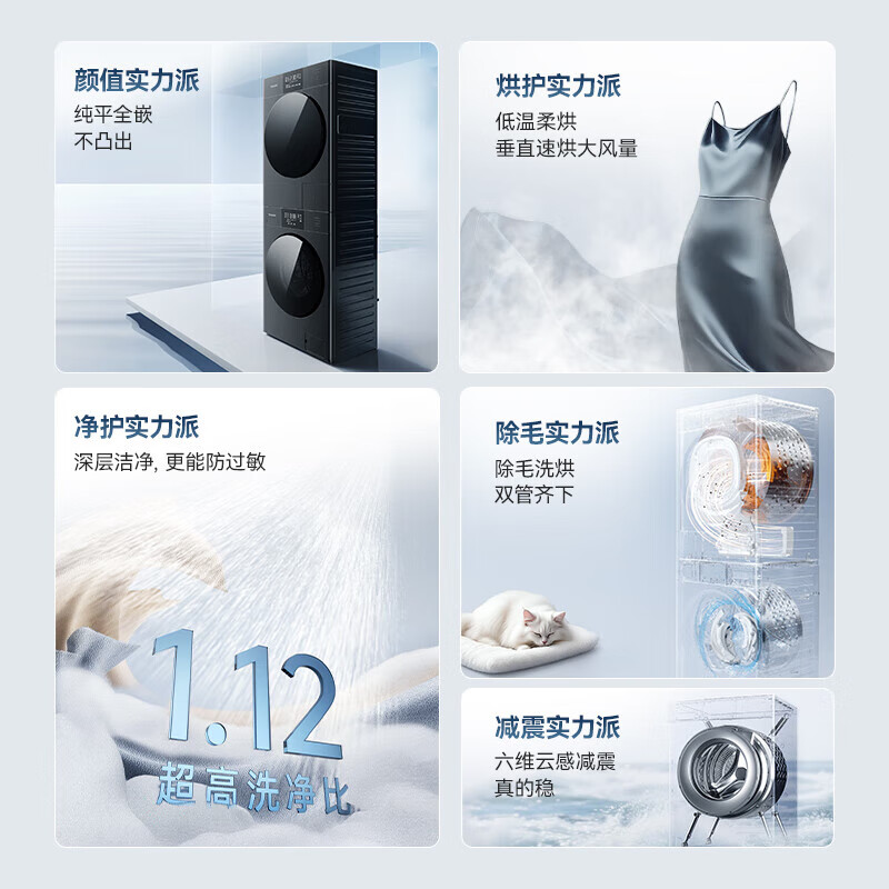 松下(Panasonic)白月光5.0洗烘套装10kg滚筒洗衣机+10kg烘干机纯平智能投放专业除毛F2J1+F2JR1高清大图