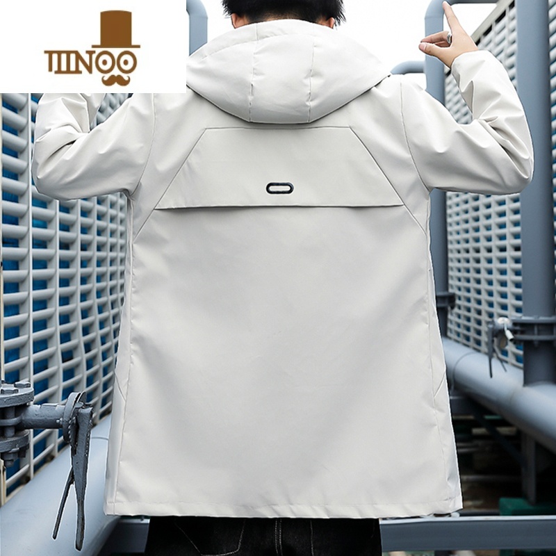 YANXU风衣男中长款新款韩版潮流连帽夹克男装青少年高中学生外套高清大图