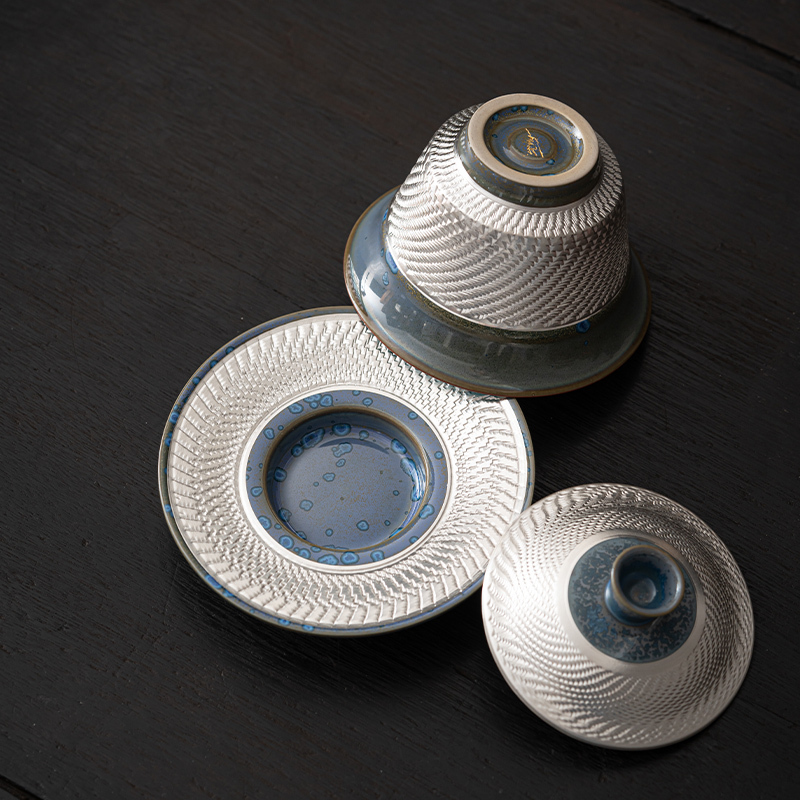 苏氏陶瓷(SUSHI CERAMICS)国礼蓝黛鎏银美人壶盖碗大套装功夫茶具非遗大师郑文强作品