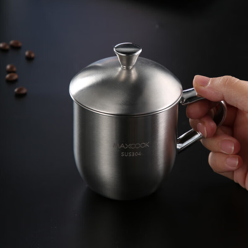 美厨(maxcook)304不锈钢水杯 泡茶杯口杯儿童学生成人 带盖带手柄