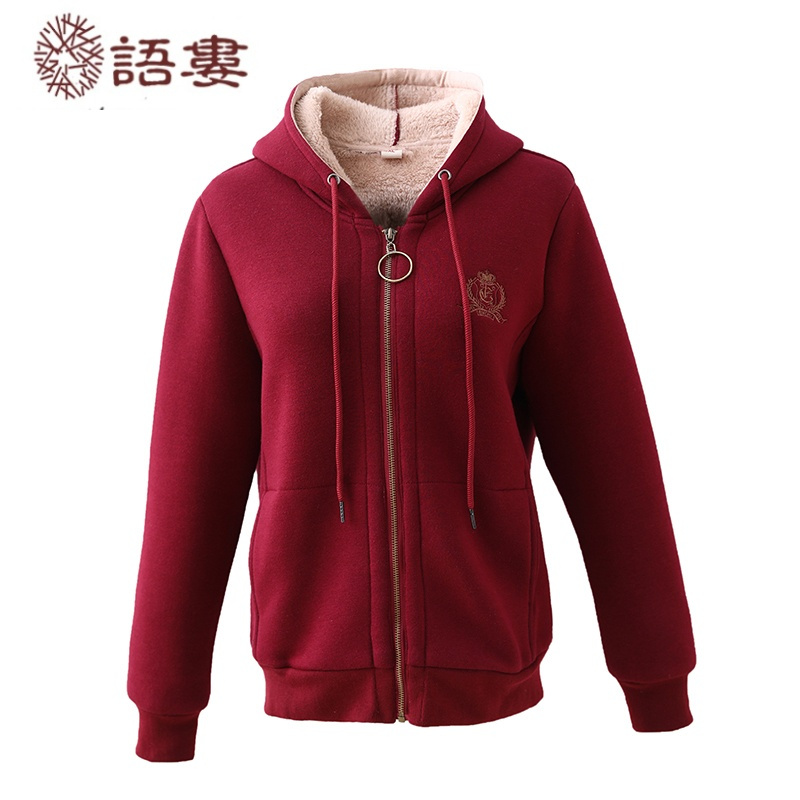 语娄妈妈外套女短款加绒加厚装卫衣季中年保暖上衣40岁50装