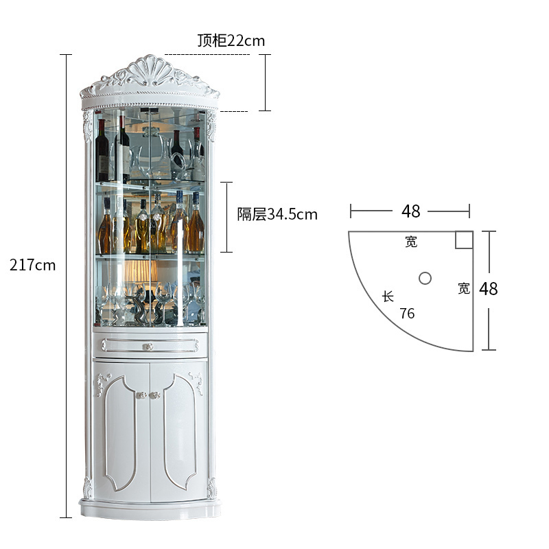 森美人欧式角柜 实木墙角柜拐角柜转角酒柜置物架客厅边柜 三角柜子 白色【贵族皇冠款】描银带玻璃门升级版新款现货组装