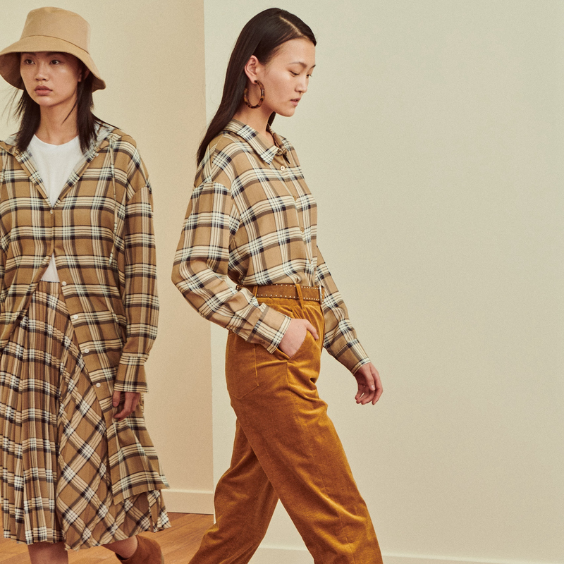 MECITY女装新款休闲格纹百褶半裙文艺