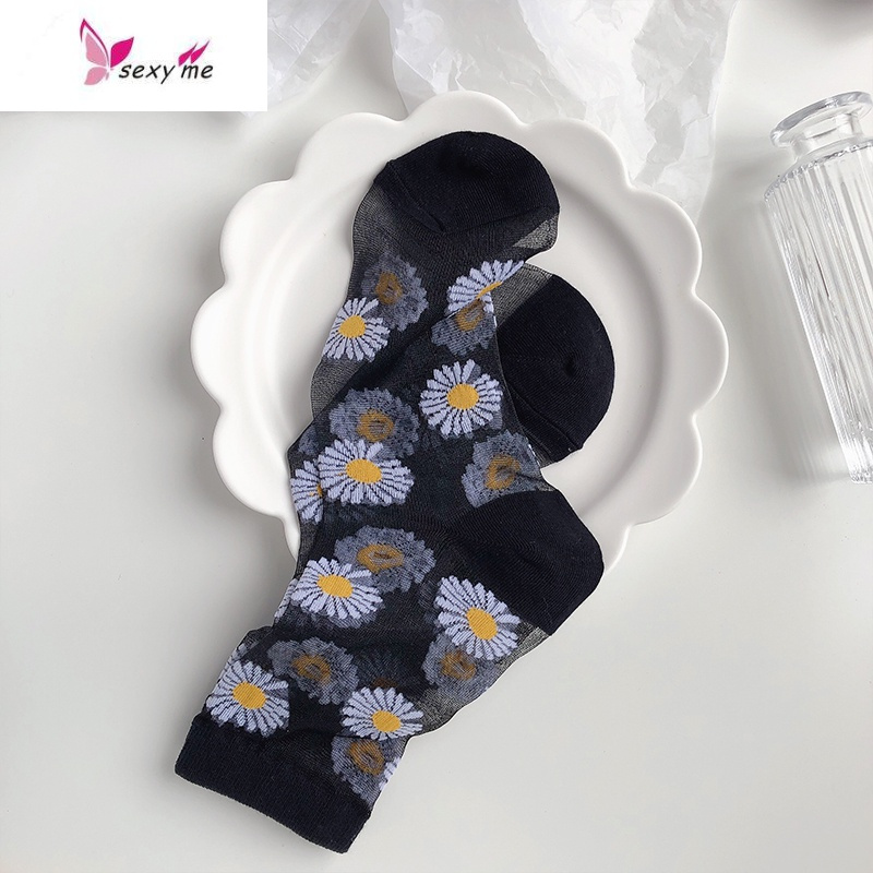 小雏菊中筒玻璃丝袜女薄款透明水晶红长筒女袜日系fishbasket丝袜