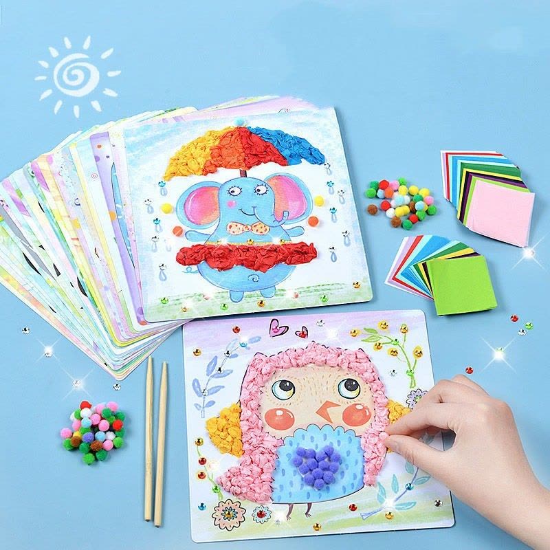 900张新款DIY搓纸粘纸贴画幼儿园儿童手工制作DIY创意揉搓纸画粘纸画玩具图片