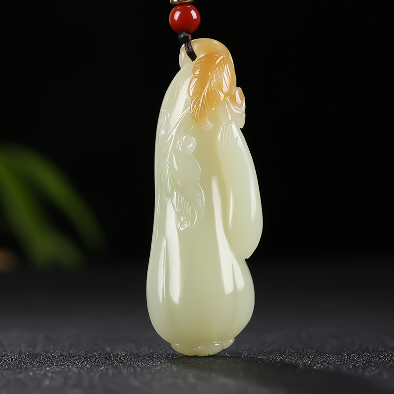 福气连绵新疆和田玉福瓜吊坠且末料糖白玉挂件玉佩项链天然玉石