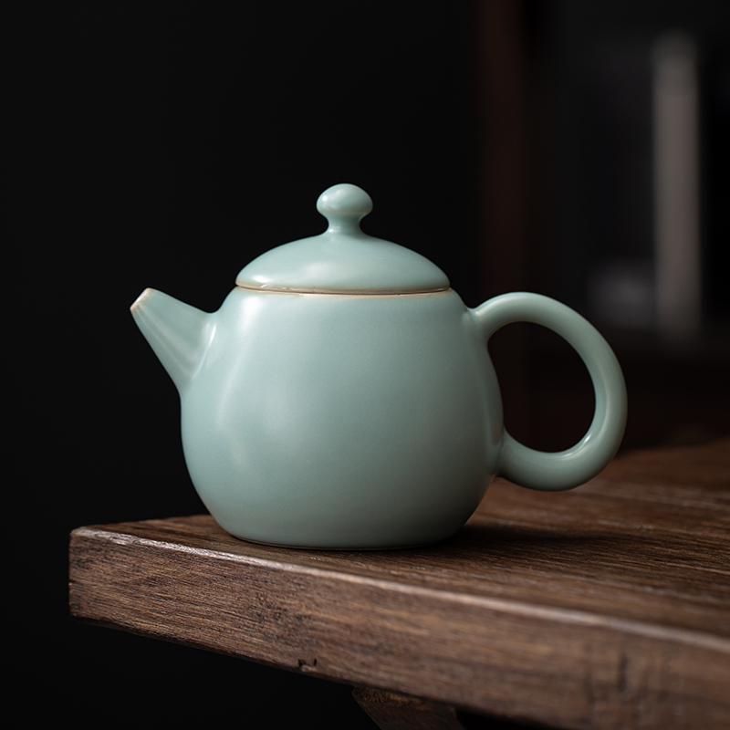 苏氏陶瓷(SUSHI CERAMICS)汝窑泡茶壶开片可养金线汝瓷龙蛋茶壶礼盒装200ml