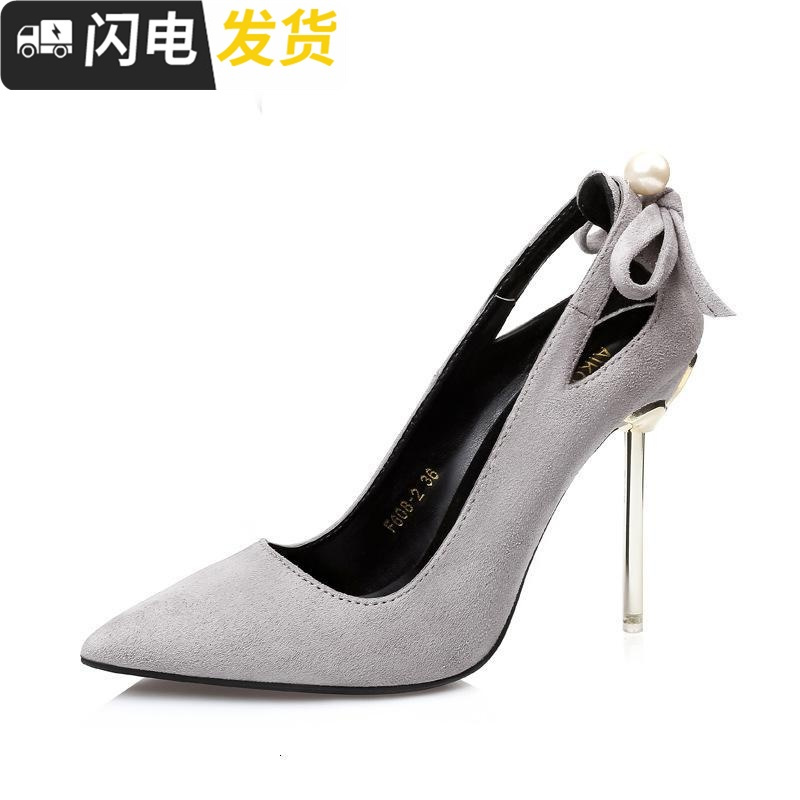 2022春秋季新款性感夜店超高跟鞋细跟尖头镂空黑色绒面单鞋女10cm启如休闲鞋