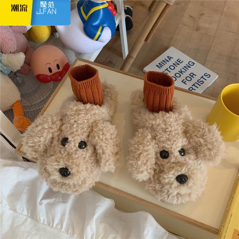 聚范棉拖鞋女卡通可爱居家舒适保暖平底毛绒ins防滑月子棉拖鞋冬季图片