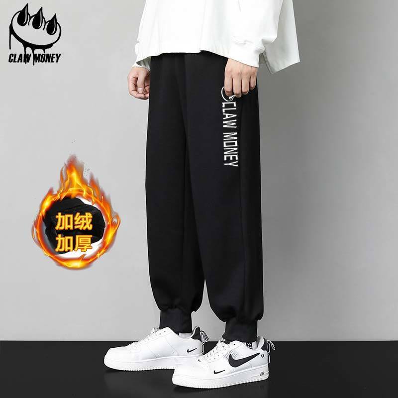 Claw Money休闲裤子男冬季加绒宽松百搭潮流束脚九分春秋运动卫裤