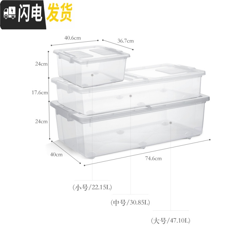 三维工匠床底收纳箱家用透明特大号塑料有盖衣服被子带轮床下收纳盒整理箱高清大图