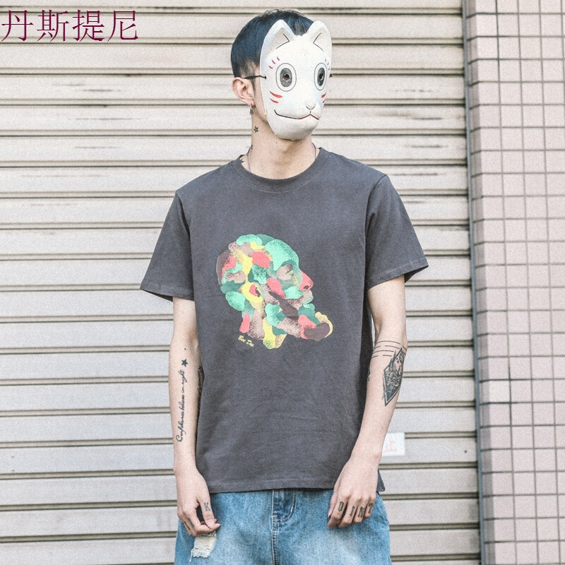 东京衣柜男装夏季新品潮流撞色印花短袖T恤韩版圆领半袖体恤男tee