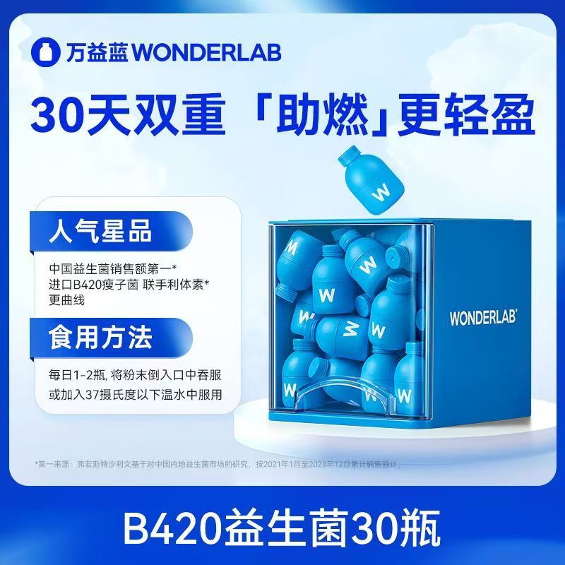 万益蓝WonderLab B420身材管理 益生菌 30瓶 天蓝色高清大图