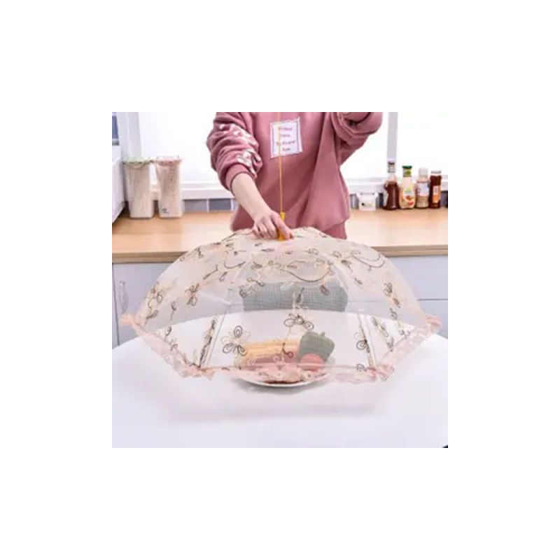 圆形可折叠田园印花餐桌折叠菜罩防苍蝇餐桌罩蕾丝圆形菜罩