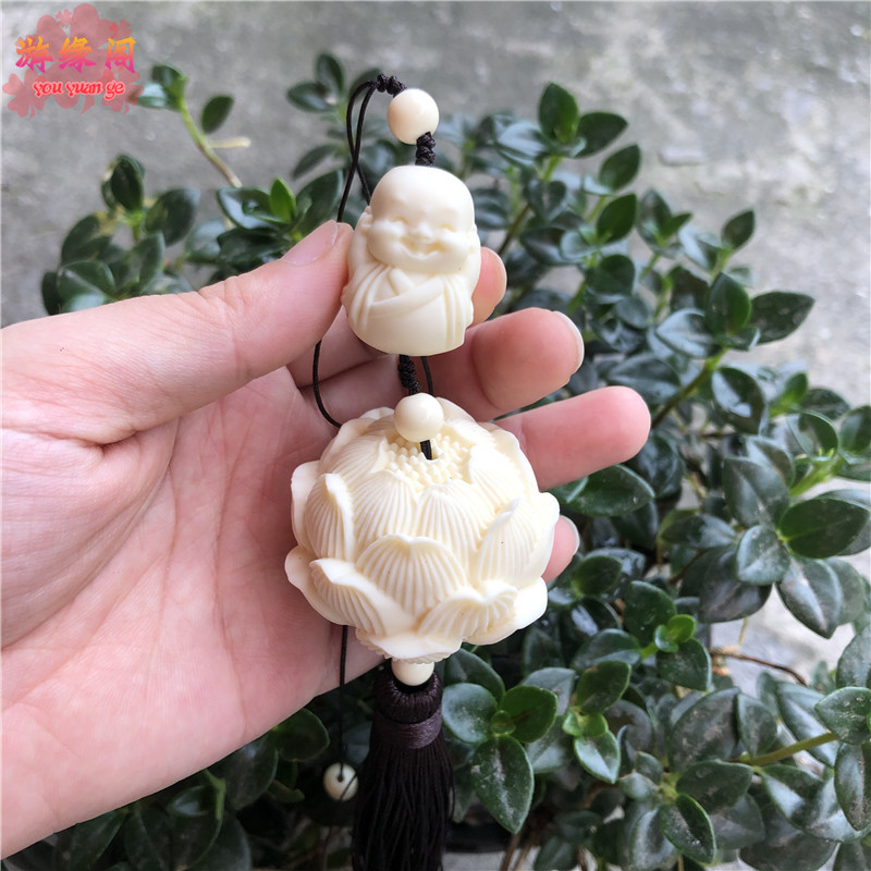 镂空福车挂 象牙果中国结福牌荷花莲花汽车挂件三不和尚佛手后视镜保平安吊坠