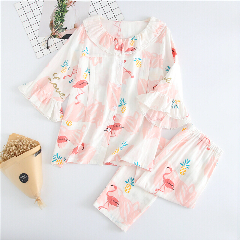 迪鲁奥(DILUAO)月子服春夏秋纯棉纱布七分袖产妇产后哺乳期喂奶睡衣孕妇宽松大码