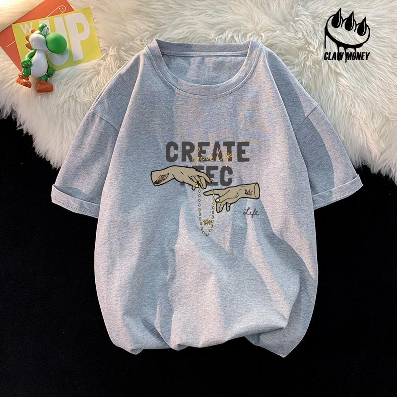 Claw money夏季纯棉短袖T恤男潮牌休闲百搭五分袖初中生百搭半袖